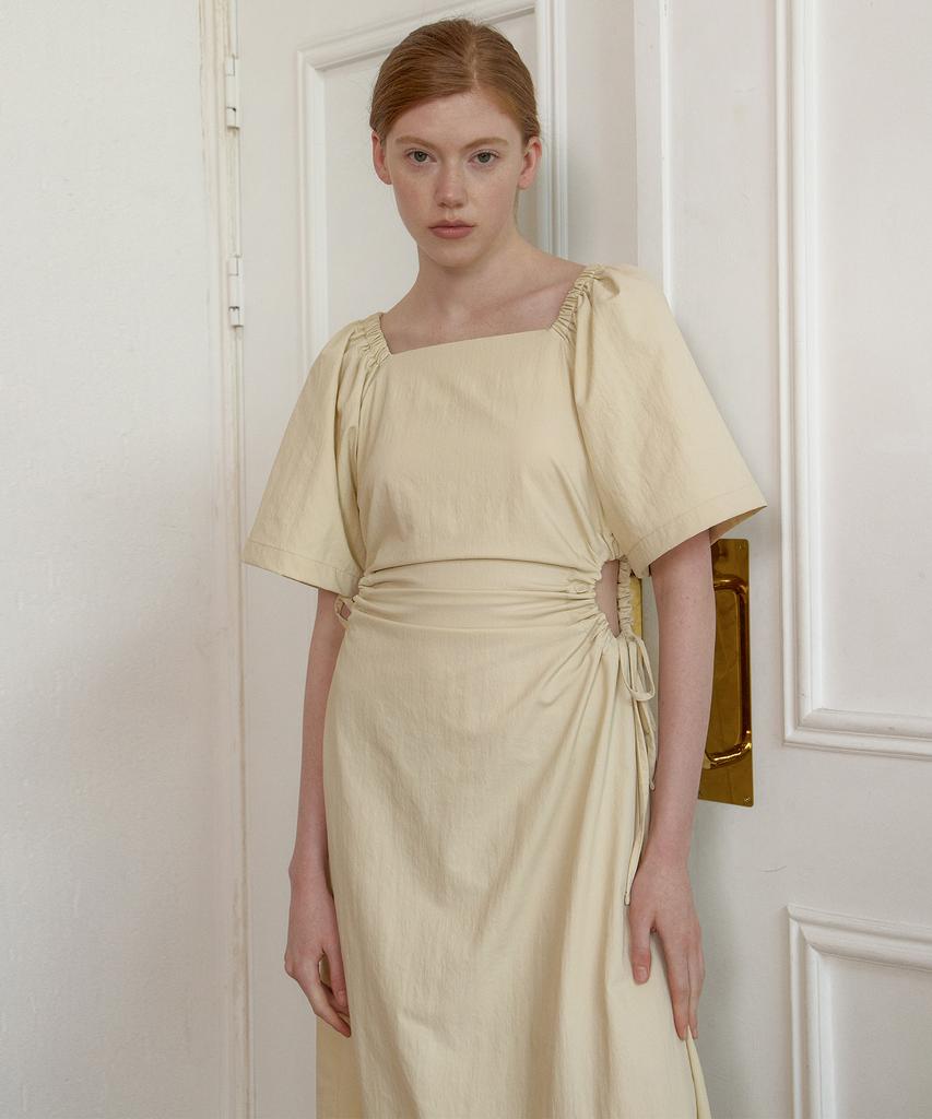 NEBELEVERYWEAR Volume Shirring Dress_Butter Beige