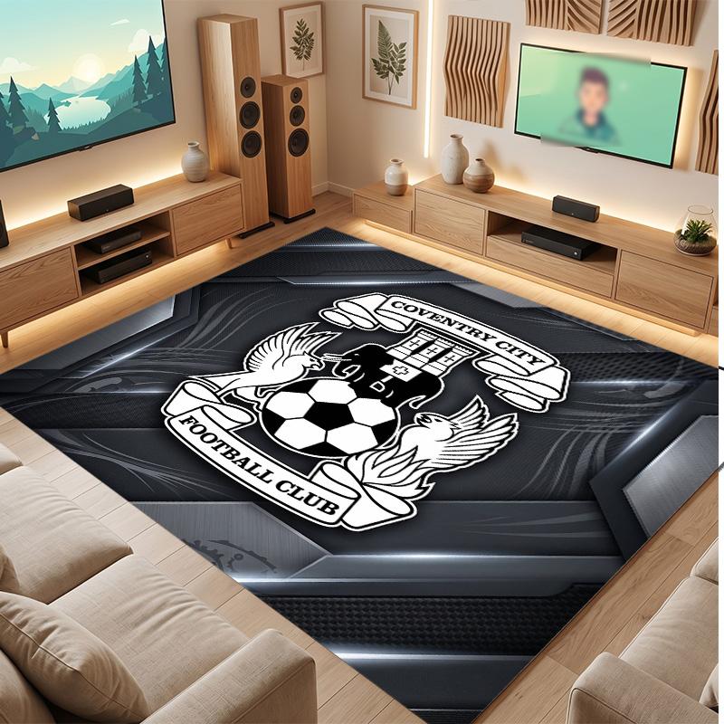 Coventry City Football Print Crystal Velvet Rug, Comfortable Water Absorbent Non Slip Indoor Floor Carpet