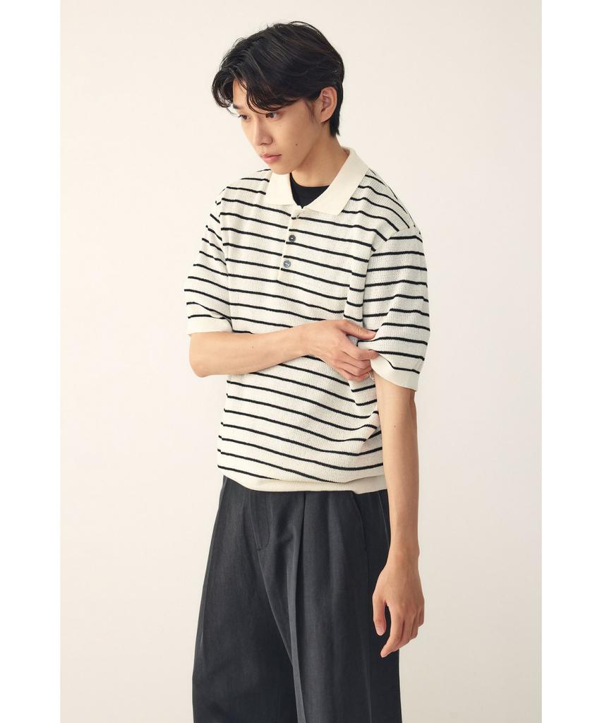 STUDIO TOMBOY [Men] Striped Collared Neck Short Sleeve Knit_Ivory 91M6252221