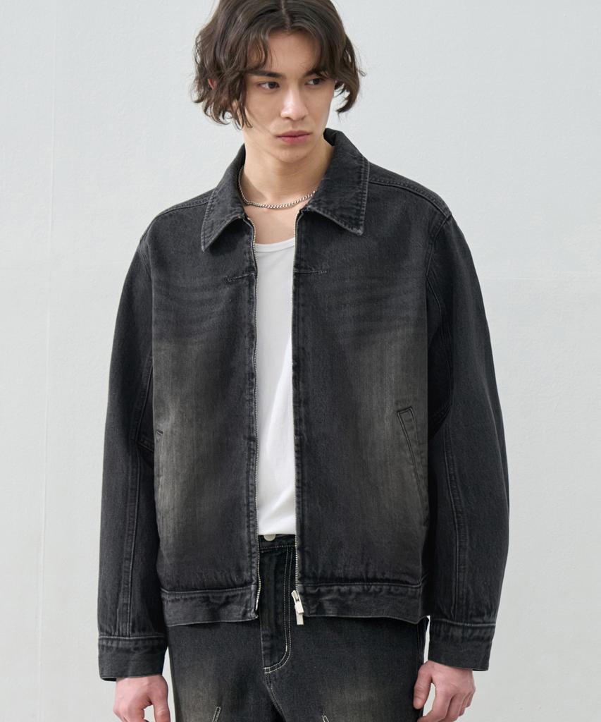Draw Fit Contrast Washed Denim Jacket [Black]