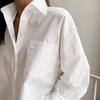 Chemise à revers à manches longues pour femmes, fermeture boutonnée avec poches plaquées, coupe ample, couleur unie, chemise décontractée, vêtements de travail