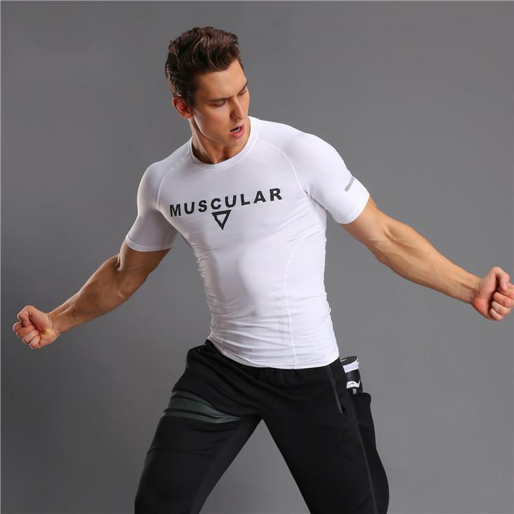 Mens Quick Dry Fitness Short Sleeve Outdoor SPORT Tights Running Compression T-Shirt Men's High Stretch Training Breathable Tops