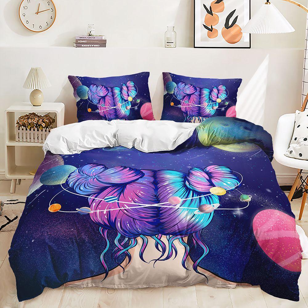 Juego de ropa de cama 3D Planet para habitación de niños, funda nórdica, funda de almohada, 2/3 piezas, para habitación de fanáticos del espacio, textiles suaves para el hogar, habitación infantil, decoración del hogar