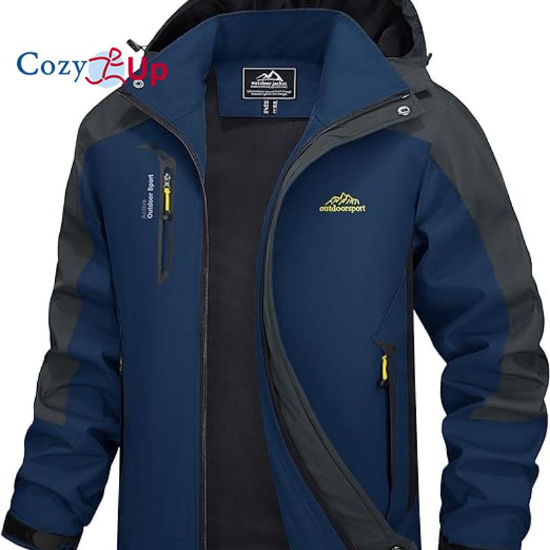 Outdoor Jacket for Men Hooded Windproof Water Resistant Rain Jacket Windbreaker 5 Pockets Jacket for Hiking,Fishing,Runing