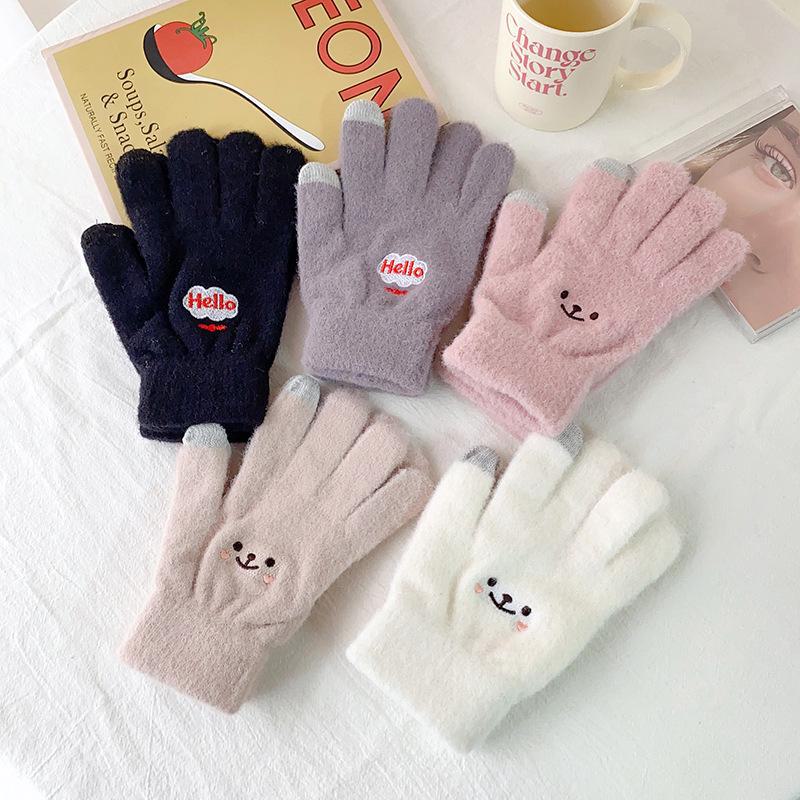 Korean Style Winter Touch-Screen Gloves: Cute, Thick, Velvet-Lined for Women, Ideal for Students & Cycling
