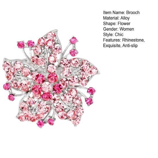 Broche Dame Forme Fleur Décor Costume Antidérapant Sac Épaule Strass Manteau Col Chapeau Écharpe