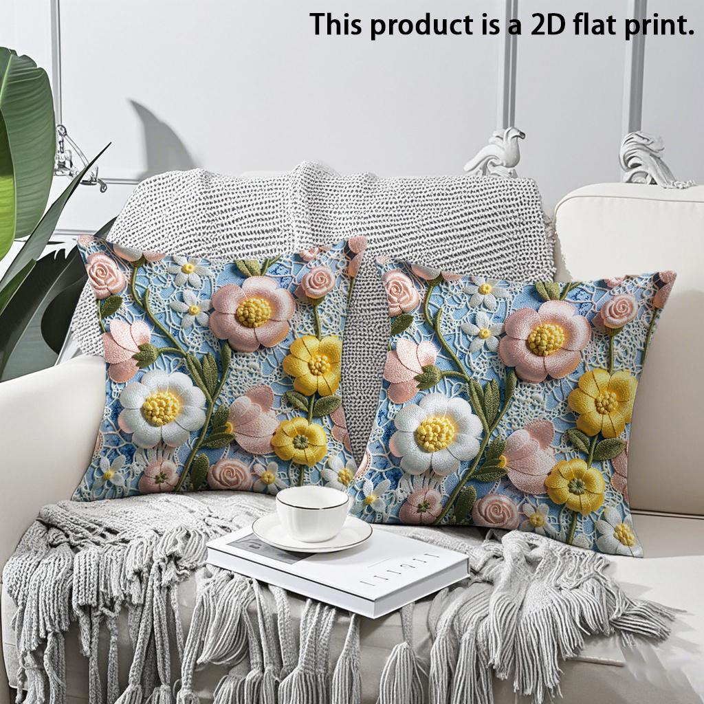 2pcs 3D Embossed Style Floral Print Throw Pillow Covers Decorative Soft Pillowcases for Sofa Bedroom Living Room Cushion Cover