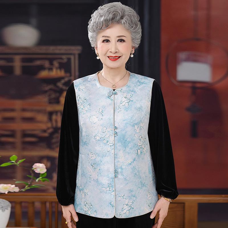 Grandma's Spring-Autumn Frog Button Vest - Chinese Style for Middle-aged & Elderly Women