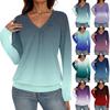 Women's Casual Fashion V-Neck Raglan Pleated Floral Print Long Sleeve Top
