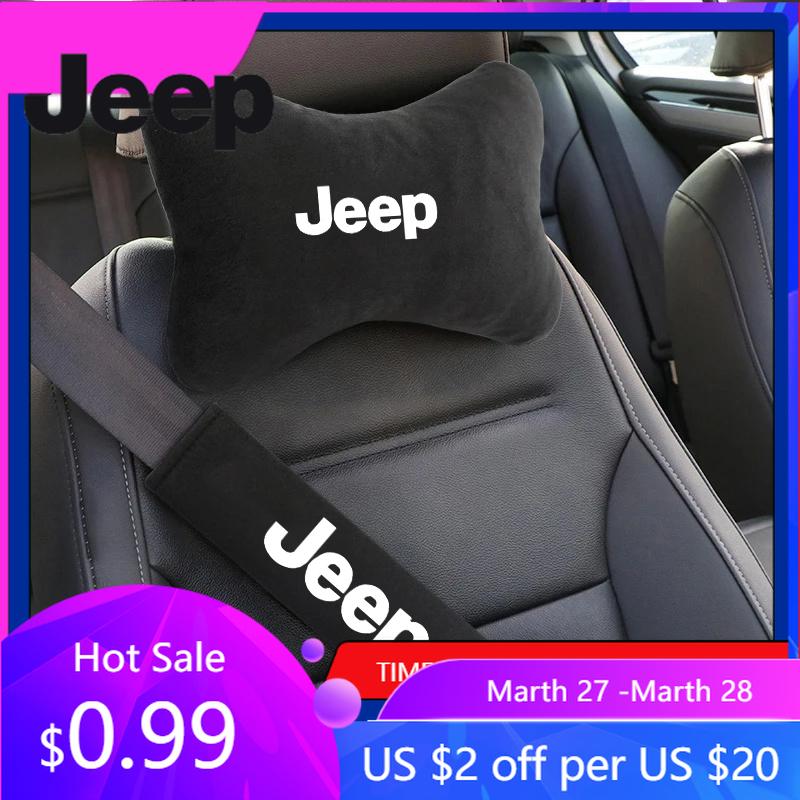 For Jeep Car Seat Belt Protect Shoulder Pads Cervical Spine Headrest Neck Pillow For Jeep Renegade Wrangler JL JK Gladiator G