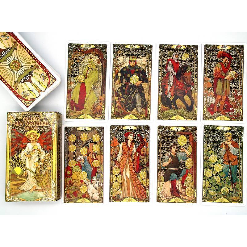 Golden Art Nouveau Tarot Card Deck With Puzzles For Emotions And Thought Development