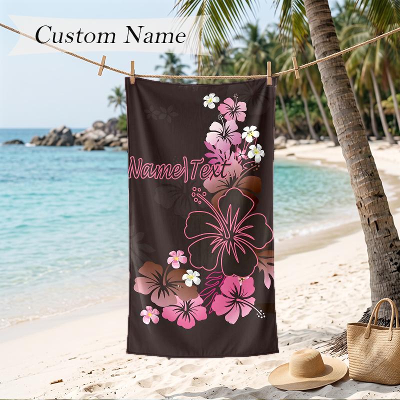 Passionate Hibiscus Custom Name Printed Beach Towel Personalized Soft Towel For Swimming Beach Travel