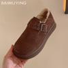 Suede Women Flats Snow Boots Platform Short Plush Buckle Casual Shoes 2025 Trend Walking Warm Designer Winter Botas De Mujer
