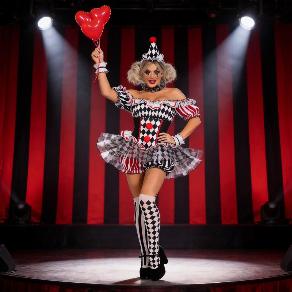 Female Clown Costume For Cosplay Events With Comfortable Polyester Fabric And Multiple Sizes