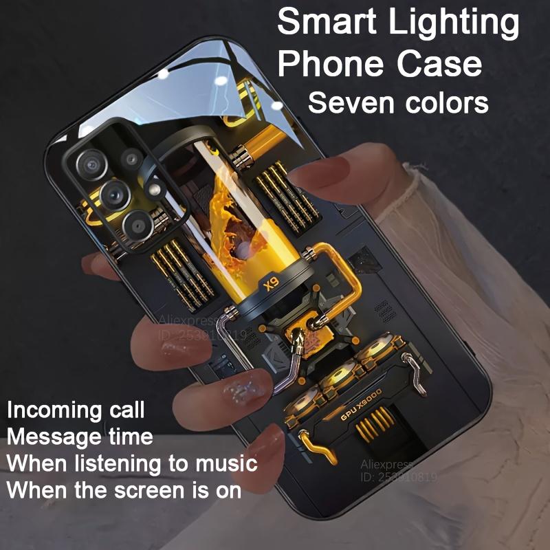 Mechanical Gear Flash Led Device For Samsung Galaxy S25 S24 S22 Plus S20 FE S23 Ultra A15 A55 A35 A36 Luminous Glass Phone Case