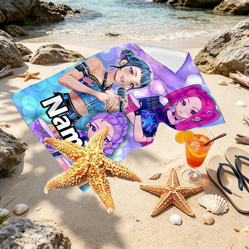 Custom Name Personalized KPop Hunters Print Beach Towel, for Trip Camping Beach Party Home Decor, Birthday Gift for Family & Friends
