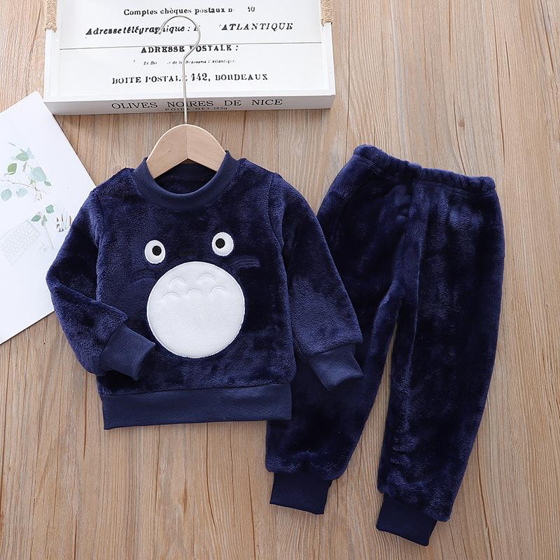 Toddler Baby Boys Clothes Autumn Winter Kids Flannel Pajamas Set Thick Warm Sweater Cartoon Cute Bear Two-piece Girls Suit Tracksuits