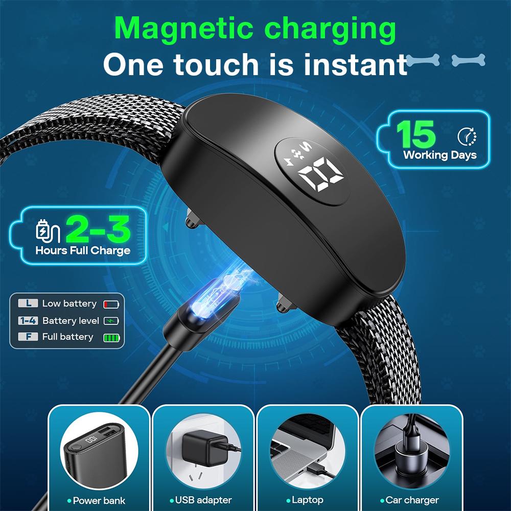 2025 New Smart Dog Bark Collar Rechargeable Vibration Anti Barking Collar Bark Stop Smart Training Collar Adjustable Sensitivity