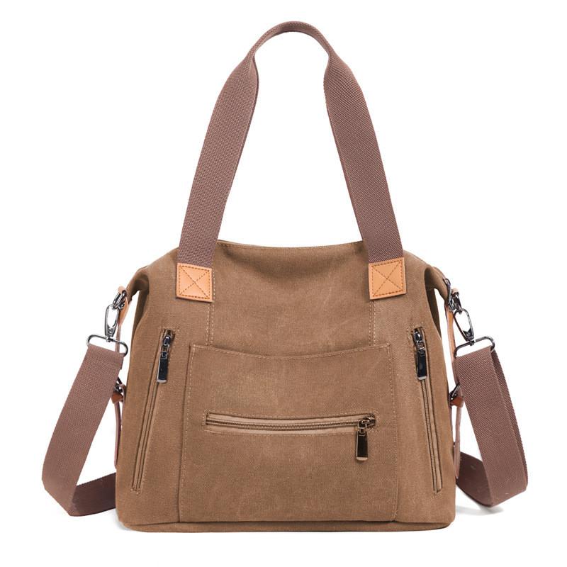 Canvas-Tragetasche für Damen, große Kapazität, Schulter-Handtasche mit Reißverschluss, für Reisen und den täglichen Gebrauch