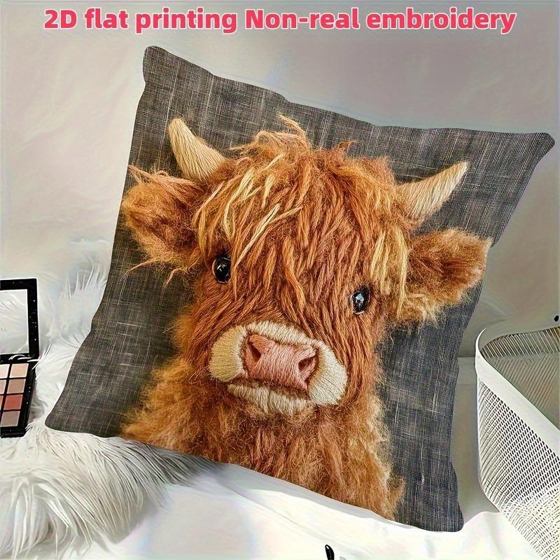Unique 2D Flat-Printed Cow Face Pillowcase: Non-real Embroidery Design Sofa Cushion Cover, Home Decoration, 2D Printing