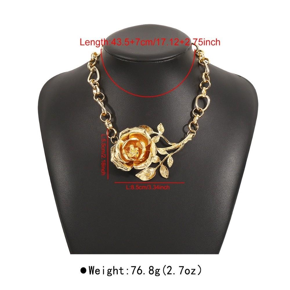 Luxury Zinc Alloy Metal Rose Flower Pendant Coarse Big Exaggerated Flower Lockbone Chain Versatile Neck Chain Gift Jewelry