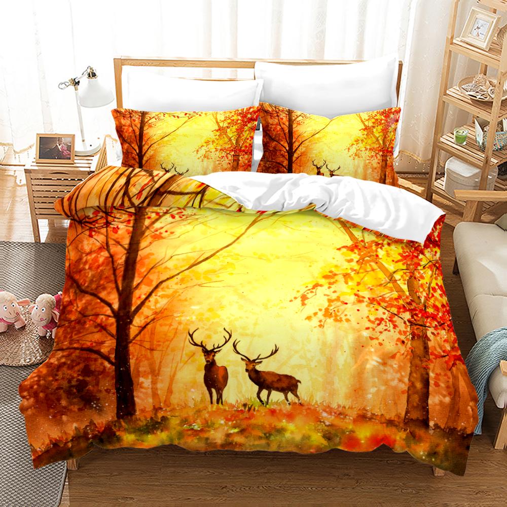 Deer Duvet Cover Set King 3D Animal Print Polyester Bedding For Kids Children Gift Purple Theme Comforter