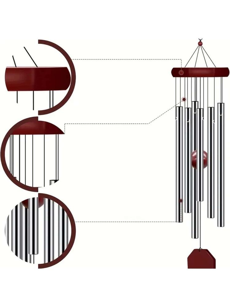 Wooden Retro Wind Chimes With 6 Metal Tubes Big Deep Sounds for Relaxing Suitable for Outdoor Garden Yard Patio Home Decoration Gifts