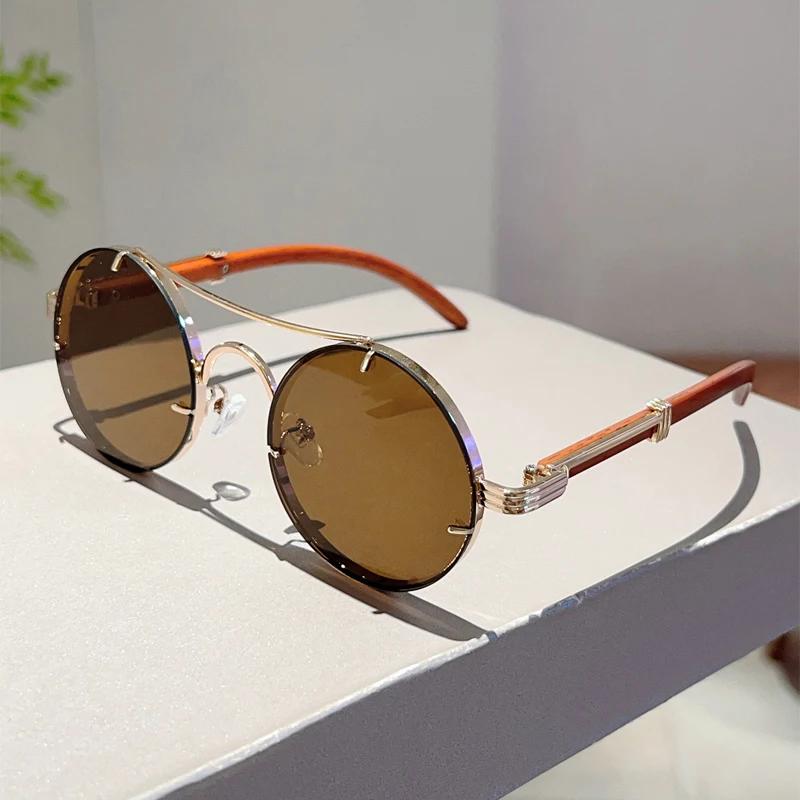 Lunettes de soleil rondes vintage Homme Nouvelle mode Rétro Double pont Nuances décontractées Femme Luxe Dégradé Multicolore Lunettes de soleil