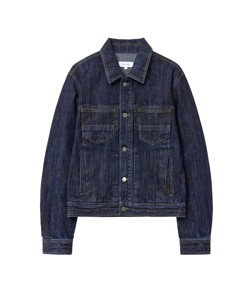 Misekiseoul Men Pleats Denim Trucker Jacket Dark Navy