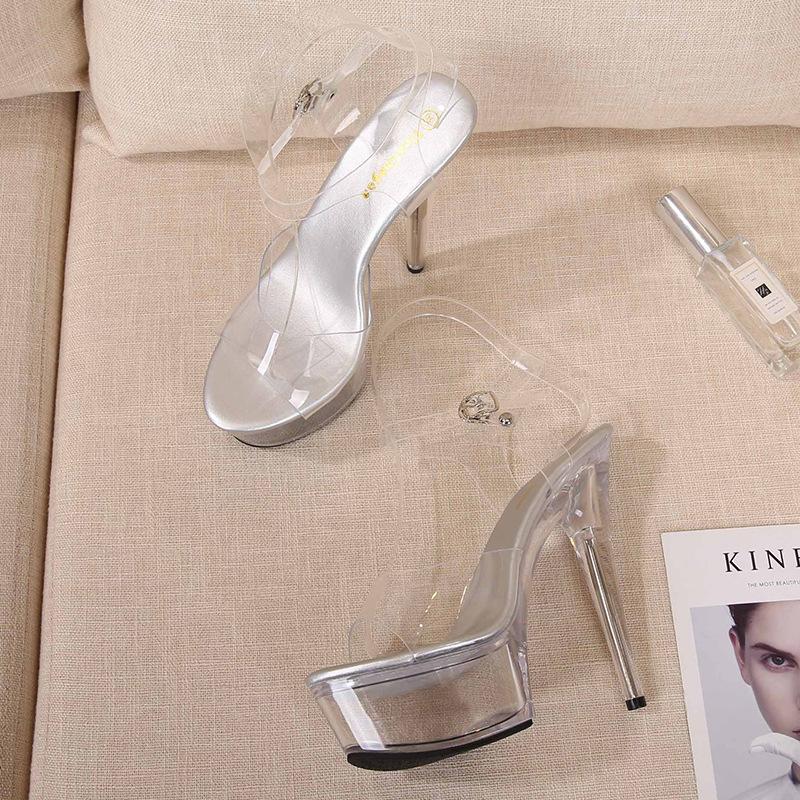 Zapato de Moda para Fiesta Club Tacones de Stripper Zapatos de Mujer 2025 Plataformas Tacones Altos Sandalias Transparentes Sexy Pole Dance 15cm Alto Talla Grande