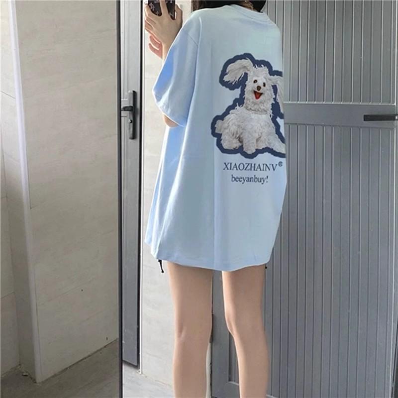 Koszulki z czystej bawełny Kobiety lato uroczy nadruk z kreskówki hip hop Streetwear casualowa koszulka Damska Harajuku Oversize Krótki Rękaw niebieski y2k Topy młoda dziewczyna