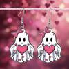Cross Border Cute Charming Heart Bow Ghost Earrings Valentine's Day Acrylic Halloween Ghost Earrings