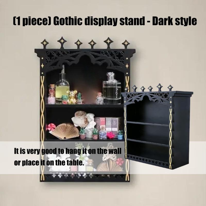 Large Gothic Crystal Display Shelf for Wall,Wooden Gem Stone Rock Storage Holders Trinkets Organizers,Spiritual Gift