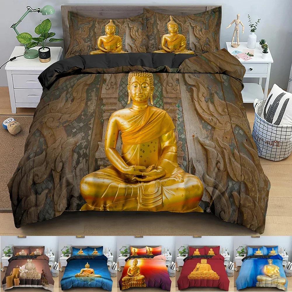 Buddha Statue Buddhism Comfortable Duvet Quilt Cover Pillowcase Bedding Set Children Bedroom Decoration Home Textile