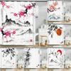 Japanese-style Flowers Plum Blossom Shower Curtains Bathroom Curtain Frabic Waterproof Polyester Bath Curtain with Hooks