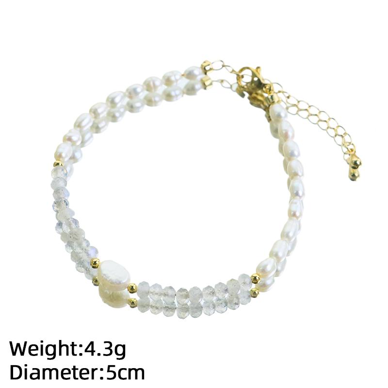 Natural Freshwater Pearl Moonstone Beaded Adjustable Bracelet for Women Daily Office Wedding  Pearl Bracelet Dainty Jewelry