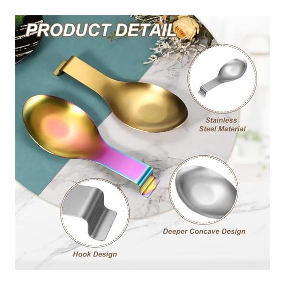 uxcell Stainless Steel Spoon Rest Set of 2, 25.9x9.5cm Heat Resistant Kitchen Utensil Holder with Hook, Silver