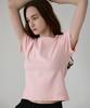 BOUNDARY Ribbed Round Stretch Short Sleeve T-Shirt [Pink]