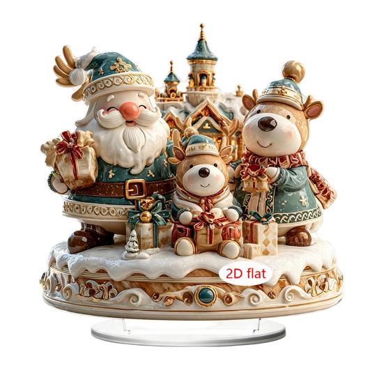 Weihnachts-Tischdekorationen Kerzenverzierung, 2D Flaches Acryl-Ornament mit Sockel, Musterdekorationen Schneemann Rentier Festlicher Tischmittelpunkt