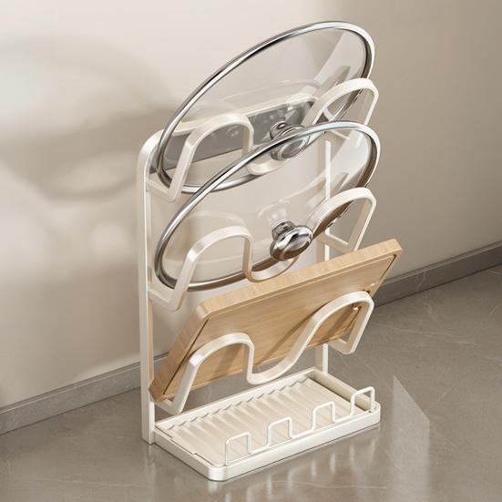 Pot Lid Storage Rack Pot Lid Holder with Spoon Rest While Cooking Carbon Steel Pan Lid Organizer with Removable Drip Tray for Kitchen Cabinets And