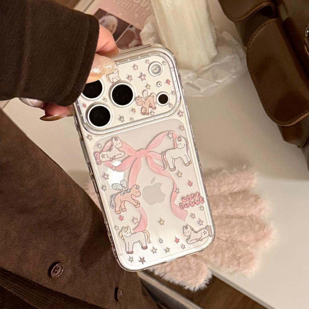 Transparent Pink Pony Suitable for Apple 17 Mobile Phone Case Iphone16promax Fashion Popular Mobile Phone Case