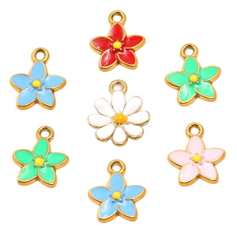 Gold Enamel Flower Pendant Charm for DIY Necklaces & Bracelets