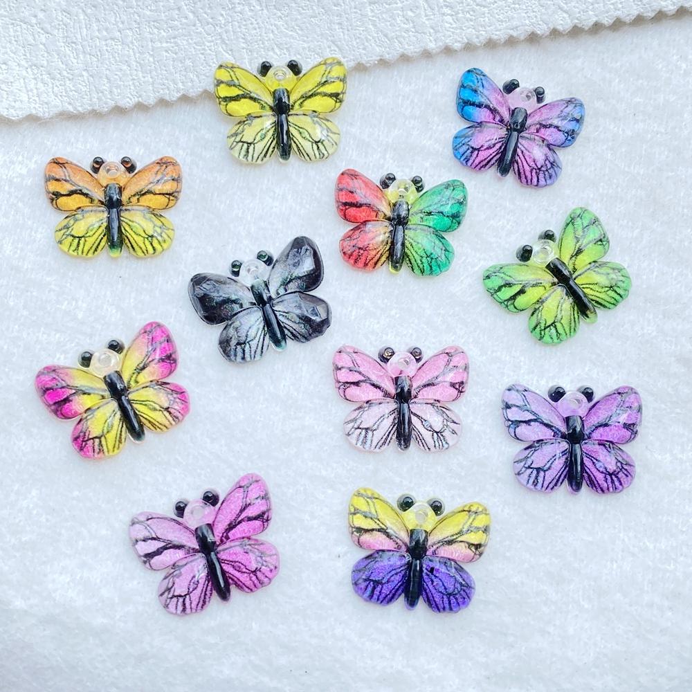 20 st Söta färgglada glänsande fjärilar med ett hål Platt baksida Harts Scrapbooking DIY Smycken Hårnål Hantverk Dekoration Tillbehör