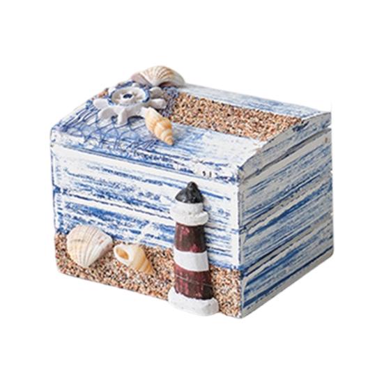 Coastal Wooden Trinket Box Handcrafted Nautical Jewelry Box with Starfish Shells Rustic Decorative Storage Box for Beach Home Decor
