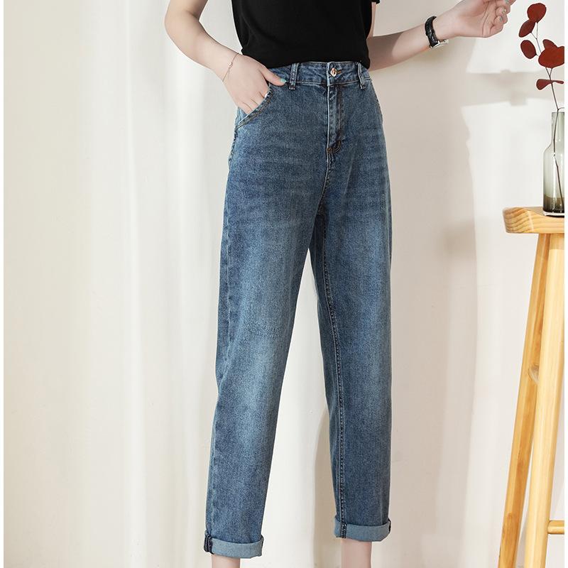 Dames lente en herfst grote maat hoge taille casual broek losse rechte jeans denim cropped broek
