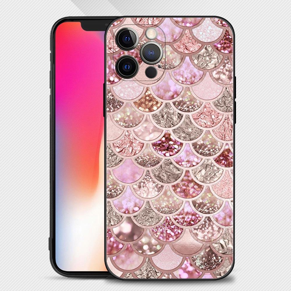 Gold Pink Rose Glitter Hearts Phone Case For iPhone 14 13 12 11 Pro Max XS Max XR X 7 8 Plus 12 Mini 6S Cover Shell