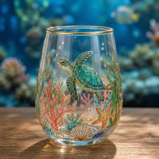 Sea Turtle Glass Tumbler, Ocean Theme Drinking Mug, Borosilicate Tea Cup for Coffee Juice, Beach Gift for Nature Lovers