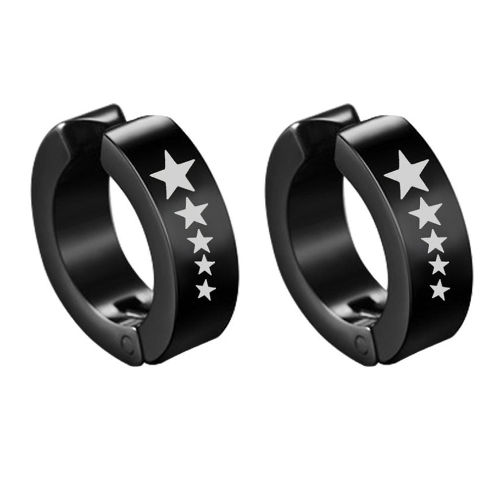 2pieces Punk Titanium Steel Ear Clip Earrings For Men Women Print Pattern Black No Pierced Fake Ear Circle New Pop Jewelry