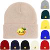 Cartoon Mango Print Knit Hat Beanie, Fruit Skullies Beanies Cozy Stretchable Solid Pompom Beanies Knitted Cap Beanie