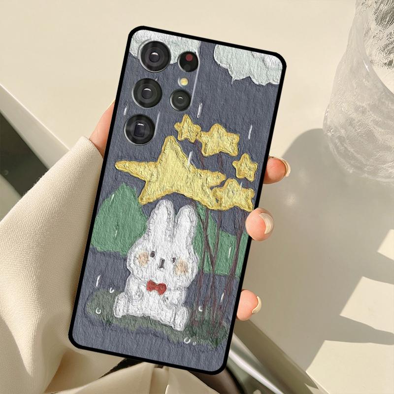 Kawaii Rabbit Bears Korean oil painting Case For Samsung Galaxy S22 S21 Ultra Note 20 S8 S9 S10 Note 10 Plus S20 FE S21 FE Cover